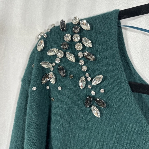 NWT‎ CHARTER CLUB [ Small ] 100% Cashmere Embellished Two-Way Sweater Green - Picture 8 of 15